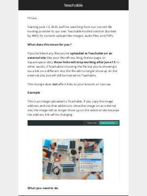Teachable - Important reminder: update external file links by June 13