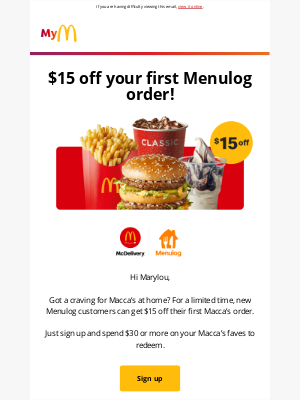 McDonalds Australia - Score $15 off your Macca’s Menulog order 🛵