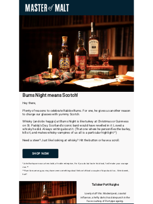 Master of Malt - Burns Night is 25th Jan!