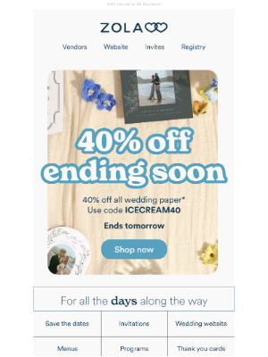 Zola - 40% off all paper is melting away