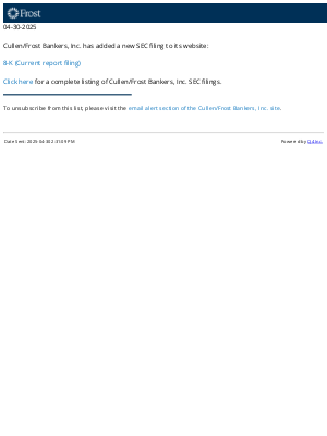 Frost - Cullen/Frost Bankers, Inc. - 8-K (Current report filing) SEC Filing