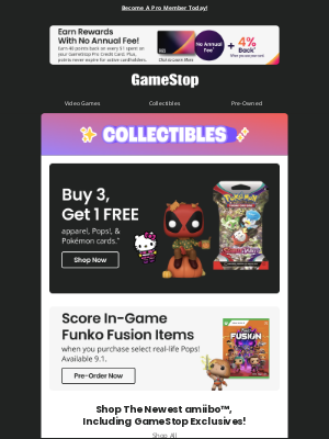 GameStop - Buy 3, Get 1 FREE apparel, Pops!, & Pokémon cards!