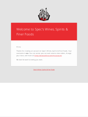 Spec's - Your Spec's Wines, Spirits & Finer Foods account has been created!
