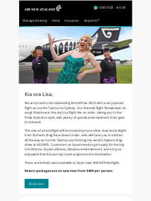 Air New Zealand - Lisa, WorldPride 2023 Sydney themed flight packages up for grabs!