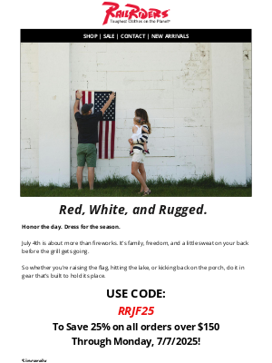 RailRiders Adventure Clothing - Unlock 25% Savings This July 4th! 🇺🇸
