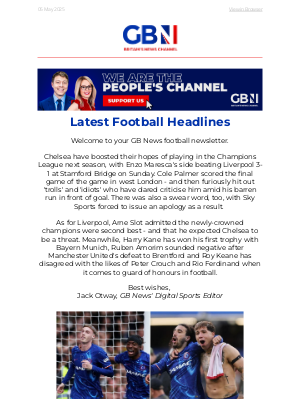 GB News (United Kingdom) - Reaction as Chelsea beat Liverpool | Sky Sports forced to apologise | Slot speaks out