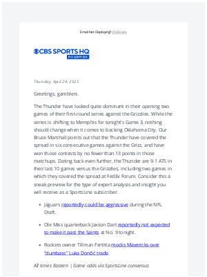 CBS Sports - The final mocks are in ahead of tonight's NFL Draft | Will Thunder cover vs. Grizzlies?