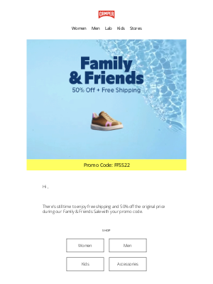 Camper - Family & Friends Continues with 50% Off