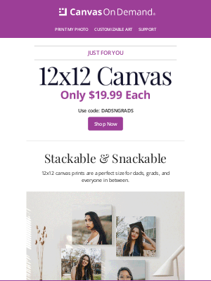 Canvas On Demand - Email Exclusive: $19.99 12x12 Canvas Prints!