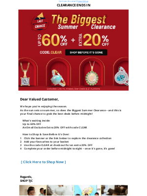 The Jewellery Channel (United Kingdom) - Last Chance! Up to 60% OFF + Extra 20% – Summer Clearance Ends Soon