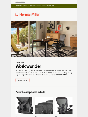 Herman Miller - 20% off Aeron Chair