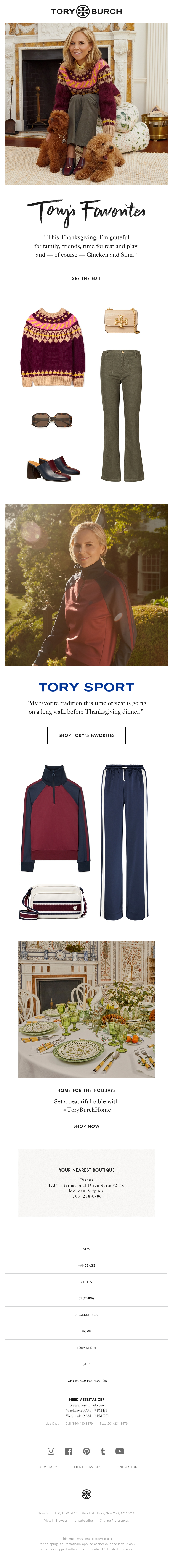 Thanksgiving email from Tory Burch