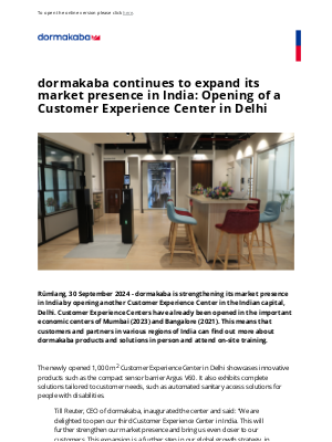 dormakaba - dormakaba continues to expand its market presence in India: Opening of a Customer Experience Centre in Delhi