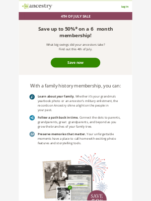 Ancestry - 4th of July Sale: Save 50% on a membership!