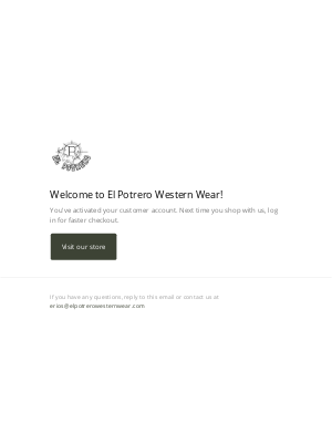 El Potrero Western Wear - Customer account confirmation