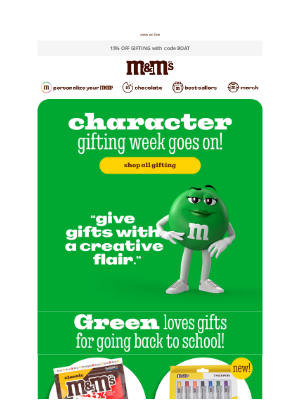 MY M&M's - Green Shares the Spotlight with These Gifts