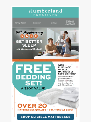 Slumberland Furniture - FREE $200 bedding set with select mattresses starting at $599!*