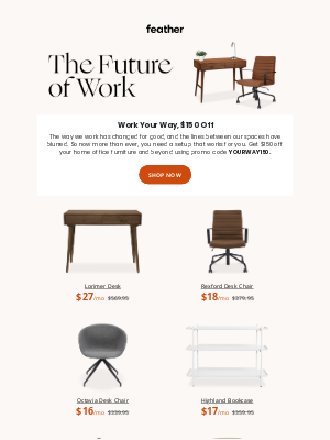 Feather - Work Your Way: $150 Off Your Home Office Furniture