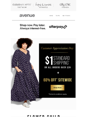 Avenue Stores LLC - Customer Appreciation Day 😍 $1 Shipping* + 60% Off* Everything