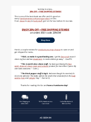 Grooming Lounge - Last Call: 20% Off Everything (Yes, Everything)