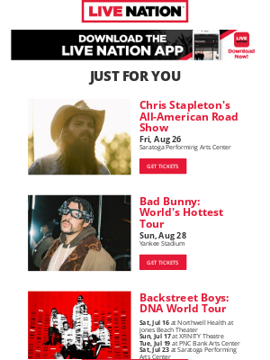 Live Nation - Your Upcoming Concert Lineup: Chris Stapleton, Bad Bunny, Backstreet Boys