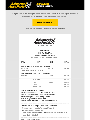 Advance Auto Parts - Your Receipt from Advance Auto Parts