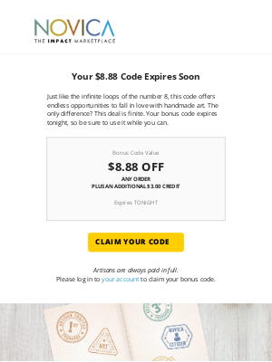 NOVICA - Your $8.88 expires in a few hours