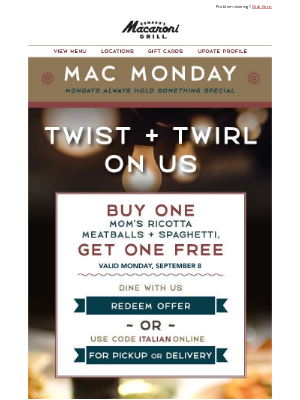 Romano's Macaroni Grill - Buy One, Get One FREE - Mom's Ricotta Meatballs & Spaghetti!🍝