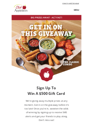 Applebee's - Don't miss our $500 Gift Card Giveaway!