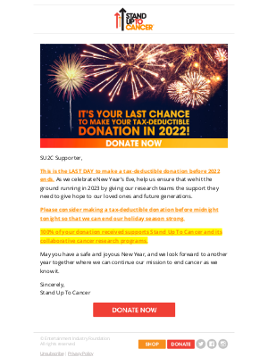 Stand Up to Cancer (SU2C) - LAST CHANCE to make your tax-deductible donation