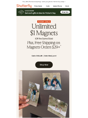Shutterfly - ONE DAY ONLY: grab unlimited $1 magnets + free shipping! 🙌