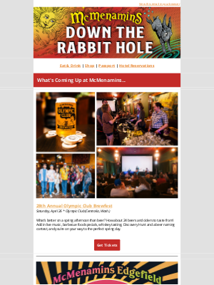 McMenamins Pubs & Breweries - Olympic Club Brewfest, Sensational Spring Seasonals and more...
