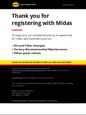 Midas - Thank you for registering with Midas