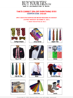 BuyYourTies.com - BUYYOURTIES - CHRISTMAS SALE -  25% OFF EVERYTHING