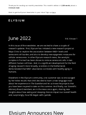 Elysium Health - June Newsletter: Elysium announces new research at Mayo Clinic