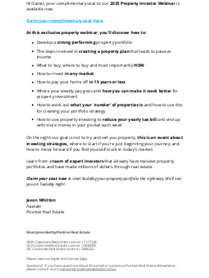 Positive Real Estate - Your Invite: Tomorrow's Property Investor Masterclass
