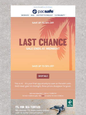 Pacsafe - 🚨 FINAL HOURS! 50% Off Ends Tonight