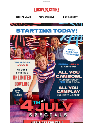 Bowlero - Red, White & Unlimited Bowling Starts NOW 🇺🇸
