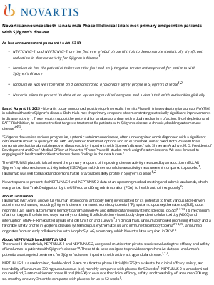 Novartis - Novartis announces both ianalumab Phase III clinical trials met primary endpoint in patients with Sjögren’s disease  