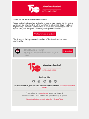 American Standard Plumbing - A Simpler, More Secure Way To Sign In To American Standard’s Website