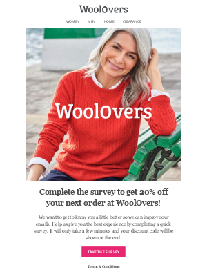 WoolOvers (United Kingdom) - Reminder: Get 20% Off Your Next Order