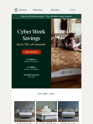 Zinus - Cyber Week Sale: up to 70% off Sitewide