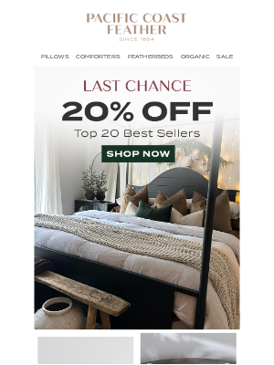 Pacific Coast Bedding - Last Chance! 20% OFF Best Sellers Ends Tonight ⏰