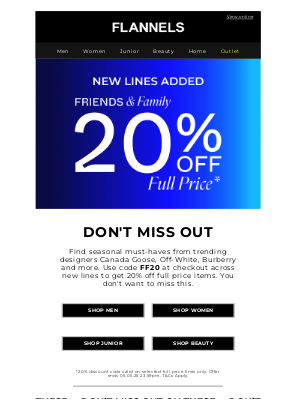 Flannels Fashion (United Kingdom) - 20% off | New lines added