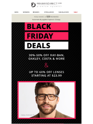 FramesDirect - Black Friday Savings: Ray-Ban, Oakley, Costa & More!