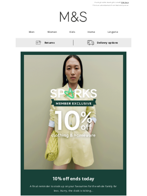 Marks and Spencer USA - Ends today:10% off your order 🏃