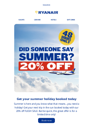 Ryanair - Who doesn't love 20% off? 😎