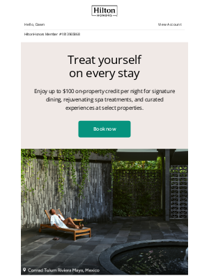 Hilton Hotels & Resorts - Dawn, enjoy up to a $100 credit each night on us.
