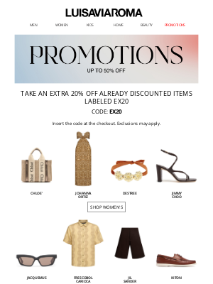 luisaviaroma.lvr - UP TO 50% OFF + EXTRA 20% off a discounted selection labeled EX20