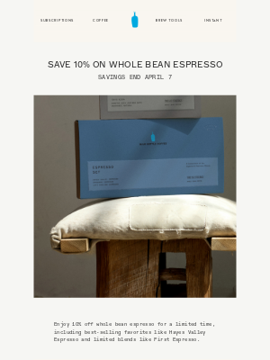 Blue Bottle Coffee - Enjoy 10% Off Whole Bean Espresso